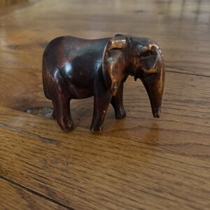 Wooden Elephant Figurine Miniature Hand Carved Wood Vintage